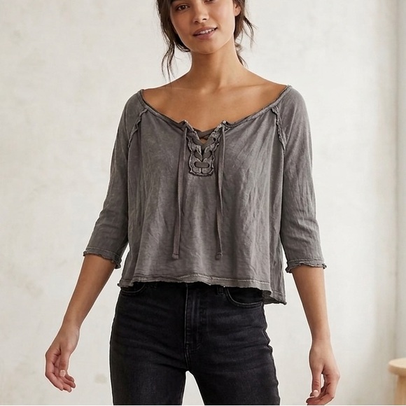 Free People Tops - FREE PEOPLE We The Free Washed Grey Lace-Up Women’s Top small